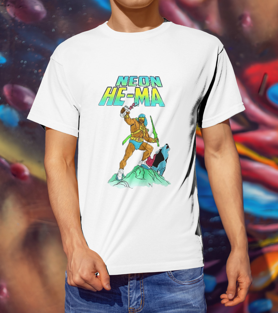 Neon He Ma Cartoon Warrior Action With Purple Drink Mountain Adventure T-Shirt