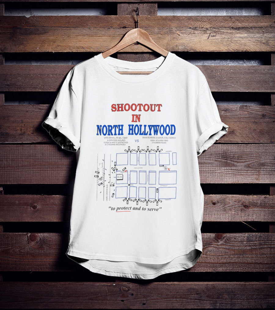 Shootout In North Hollywood Map With LAPD And Bank Robbers Ammunition Details T-Shirt