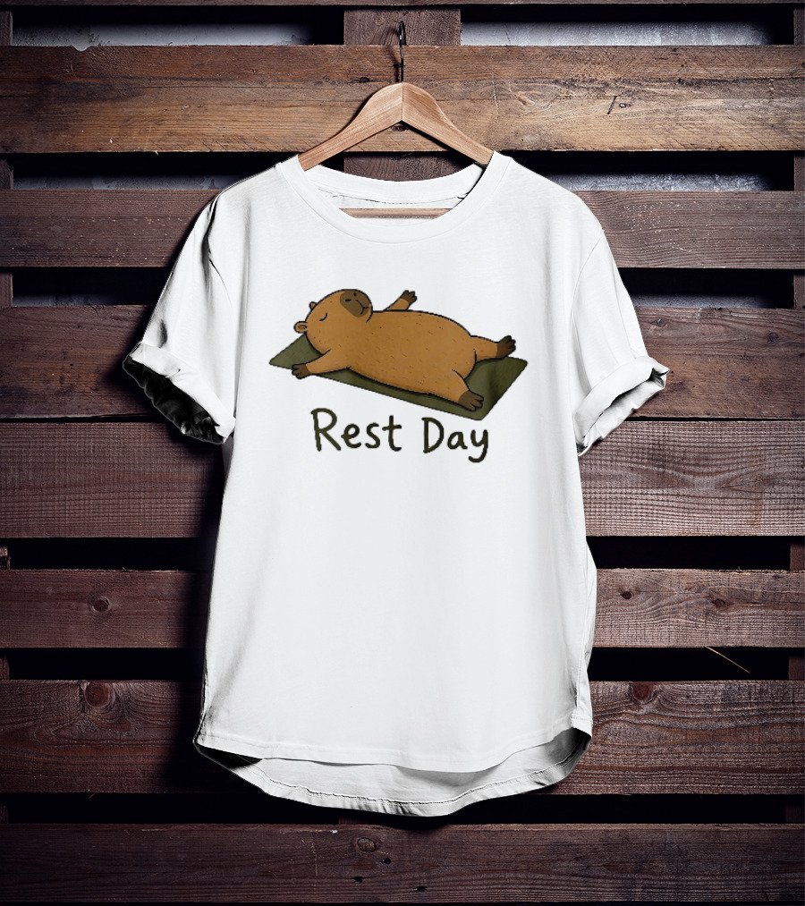 Rest Day Capybara Relaxing On Yoga Mat Cartoon T-Shirt