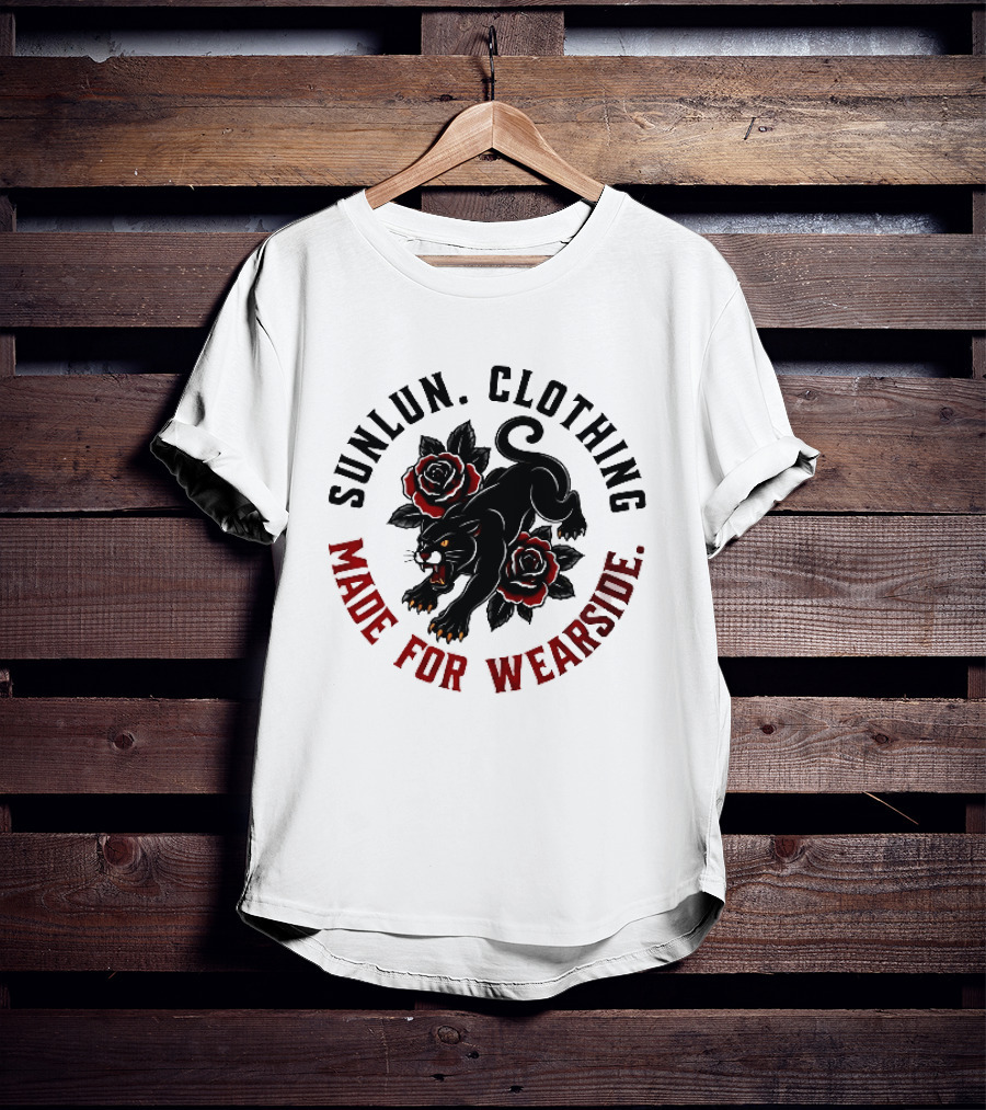 Sunlun Clothing Wearside Black Panther Red Roses Traditional Tattoo T-Shirt