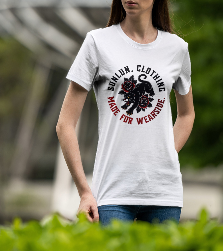 Sunlun Clothing Wearside Black Panther Red Roses Traditional Tattoo T-Shirt
