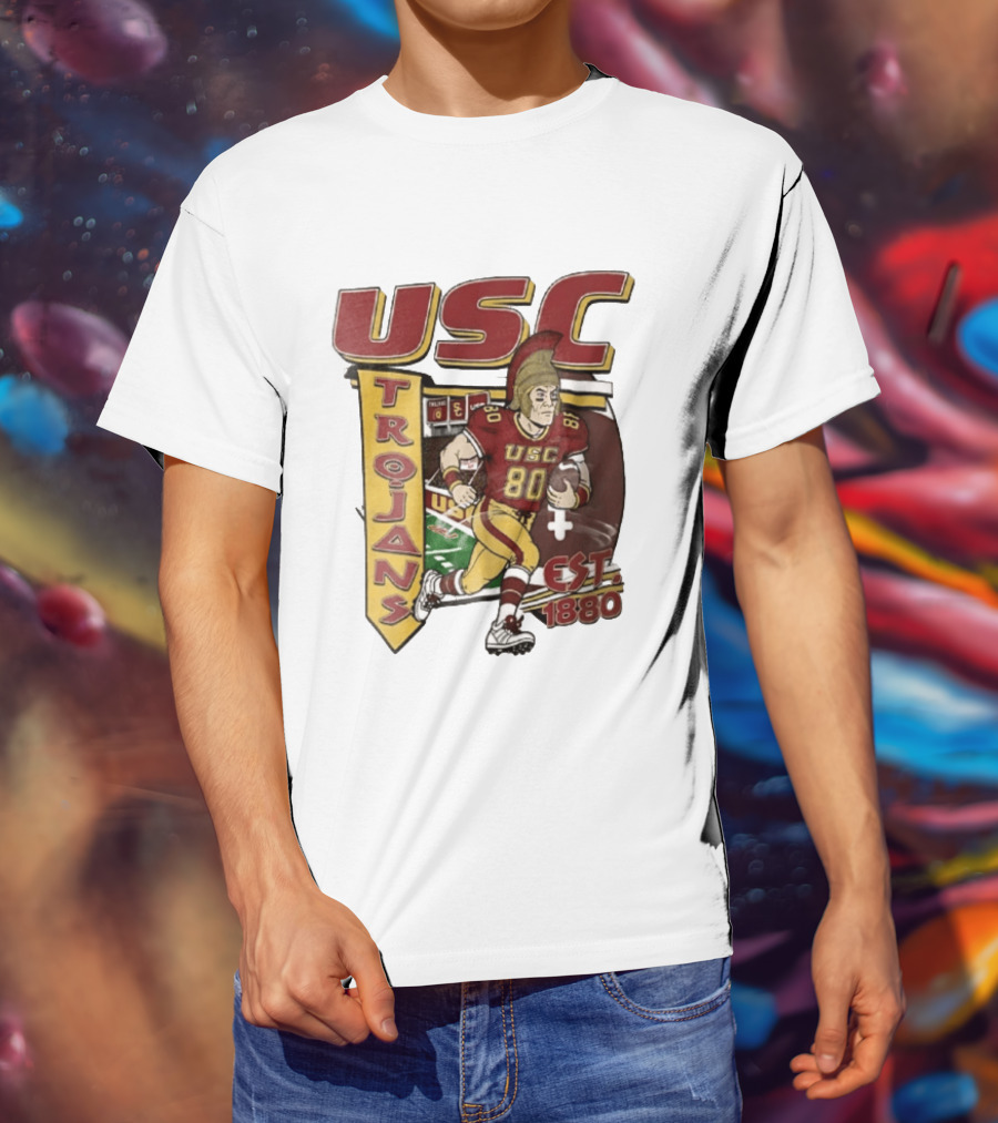 USC Trojans Football Player Cartoon Scoreboard Est 1880 T-Shirt