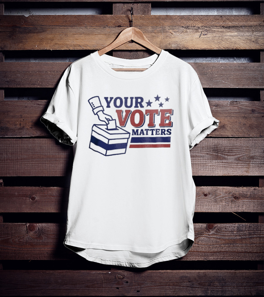 Your Vote Matters Hand Dropping Ballot Box Four Stars Red Blue Stripes T-Shirt
