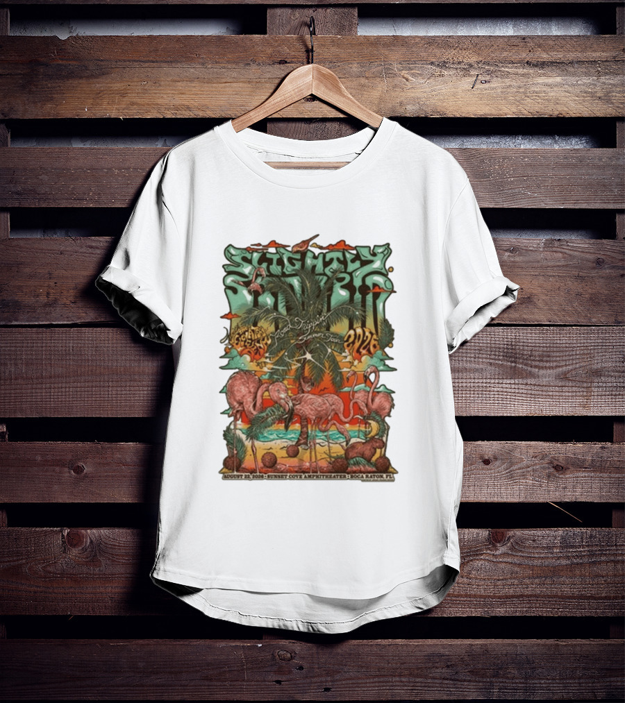Slightly Stoopid August 22 2026 Ice Drippin Summer Tour Sunset Cove Amphitheater Boca Raton FL Flamingos Palms T-Shirt