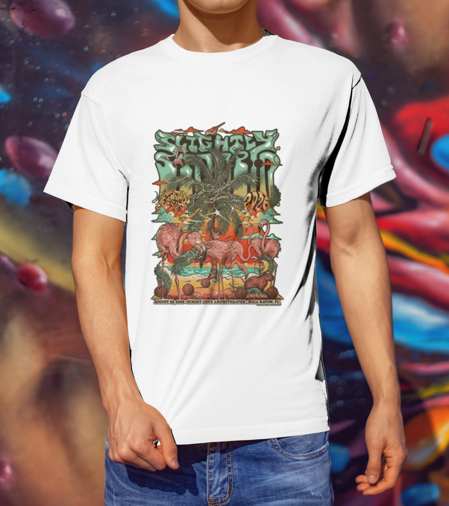 Slightly Stoopid August 22 2026 Ice Drippin Summer Tour Sunset Cove Amphitheater Boca Raton FL Flamingos Palms T-Shirt