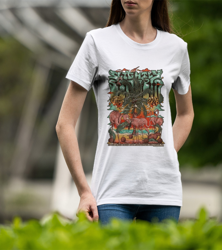 Slightly Stoopid August 22 2026 Ice Drippin Summer Tour Sunset Cove Amphitheater Boca Raton FL Flamingos Palms T-Shirt