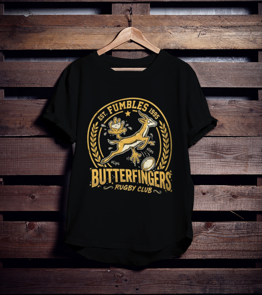 Est. Fumbles 1995 Butterfingers Rugby Club Gazelle Oval T-Shirt