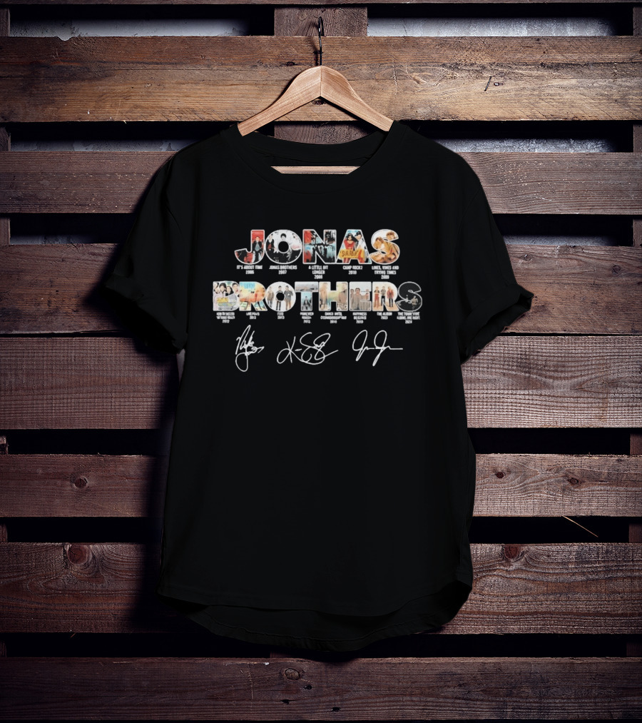 Jonas Brothers Discography Collage With Signatures And Album Releases T-Shirt