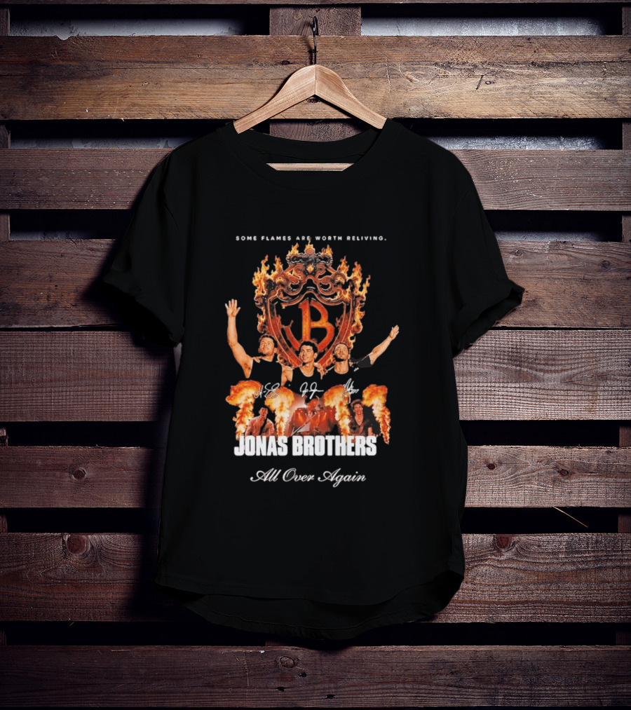 Jonas Brothers Some Flames Are Worth Beliving Tour Flame Signatures All Over Again T-Shirt