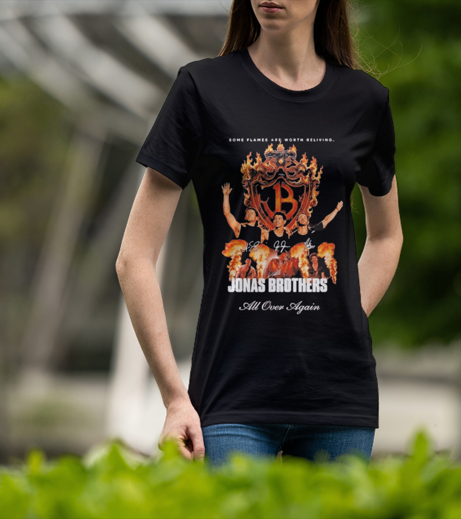 Jonas Brothers Some Flames Are Worth Beliving Tour Flame Signatures All Over Again T-Shirt