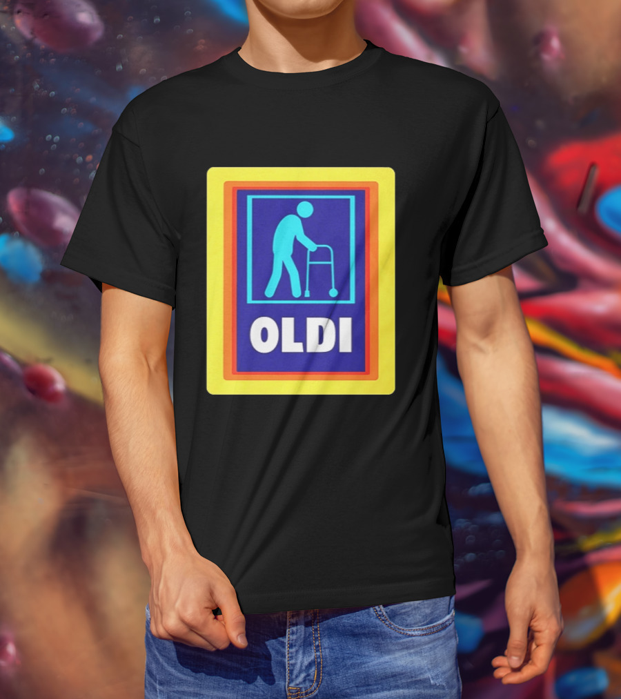 Oldi Elderly Walker Parody Aldi T-Shirt