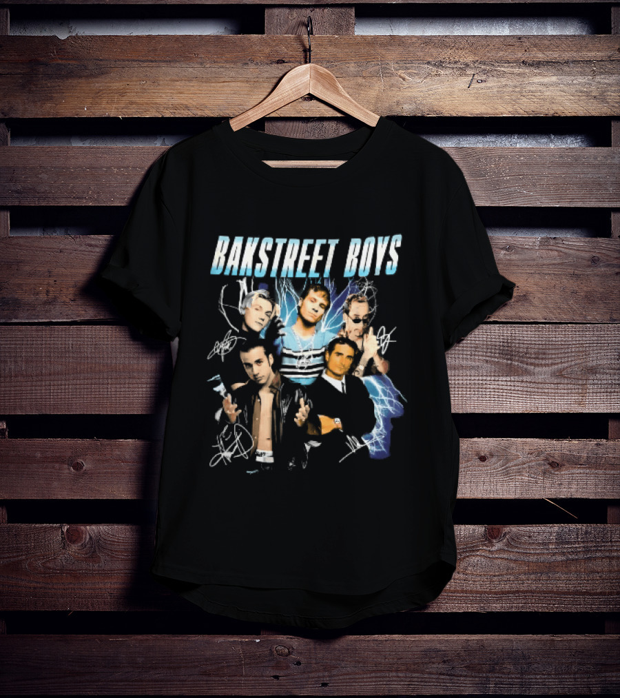 Bakstreet Boys Band Collage Lightning Autographs Bootleg T-Shirt
