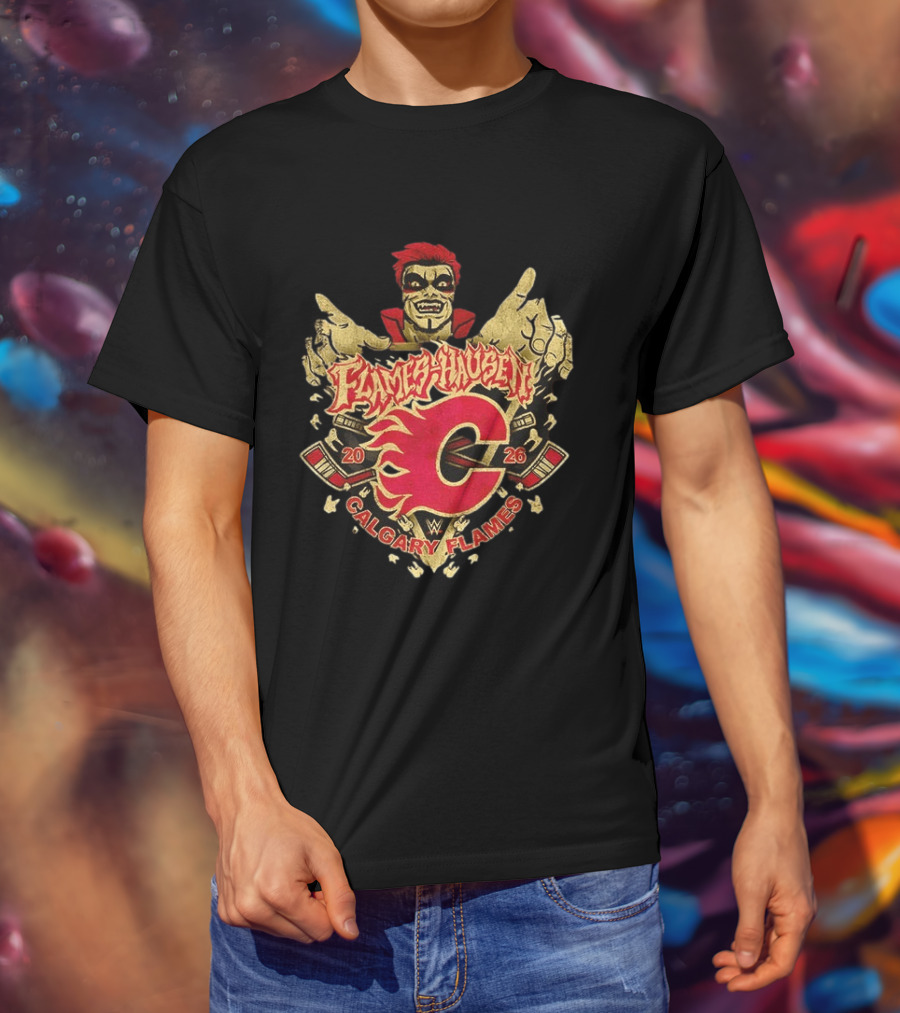 Flamehausen Calgary Flames WWE 2026 Collaboration Danhausen Summer Tour T-Shirt