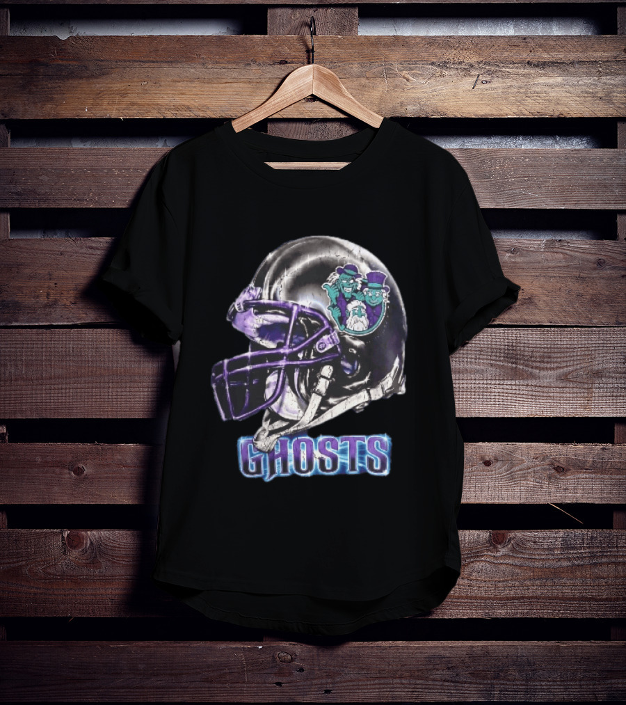 Ghosts Chrome Football Helmet Purple Facemask Haunted Mansion T-Shirt