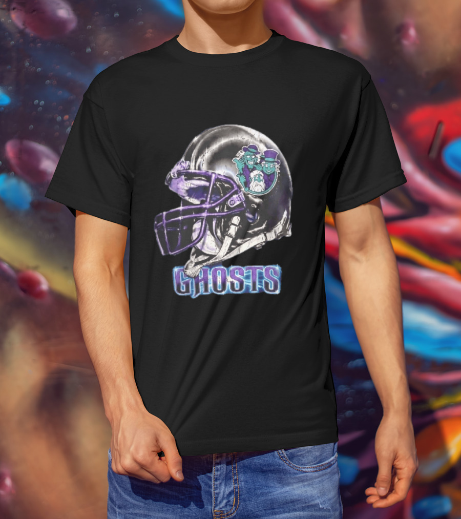 Ghosts Chrome Football Helmet Purple Facemask Haunted Mansion T-Shirt
