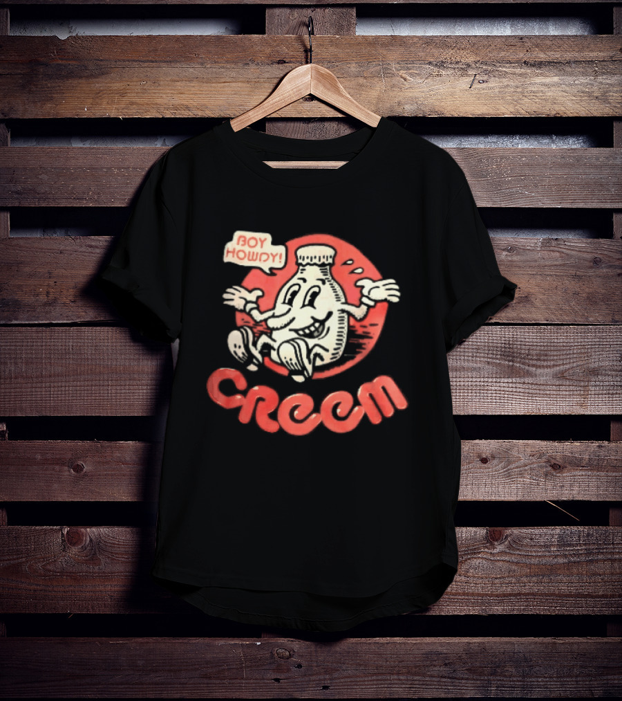 Creem Boy Howdy Milk Bottle Cartoon Red T-Shirt