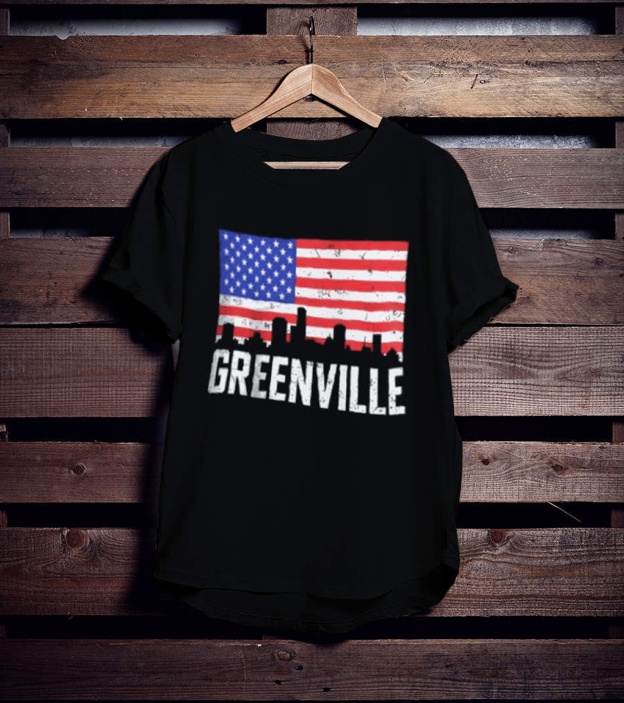 Greenville Skyline American Flag Cityscape T-Shirt
