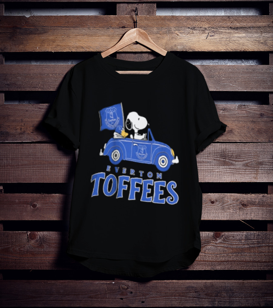 Everton Toffees Snoopy And Woodstock Driving With Flag T-Shirt