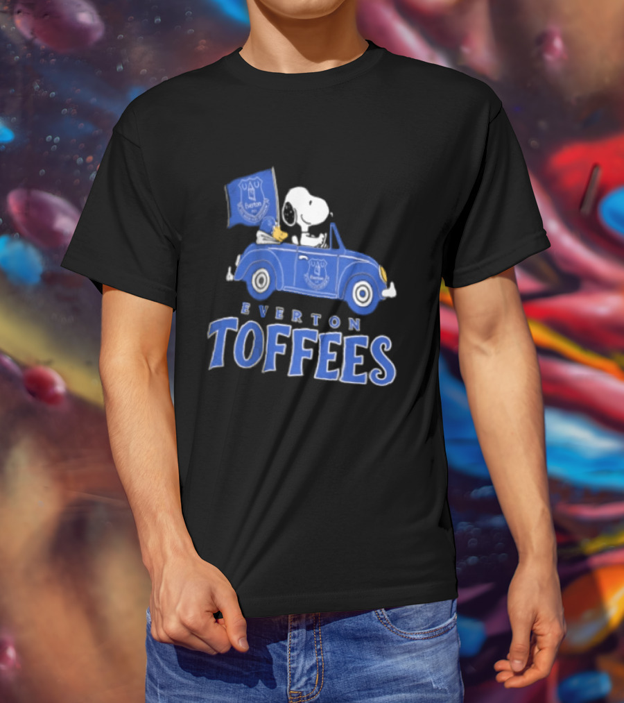 Everton Toffees Snoopy And Woodstock Driving With Flag T-Shirt