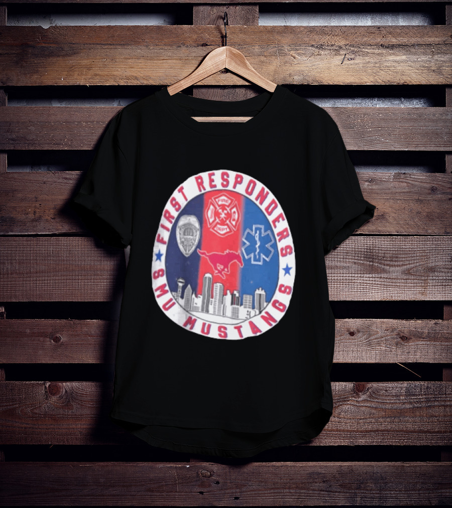 First Responders SMU Mustangs Emergency Services Tribute Skyline T-Shirt