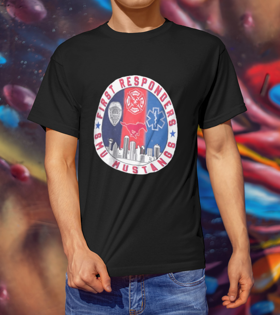 First Responders SMU Mustangs Emergency Services Tribute Skyline T-Shirt