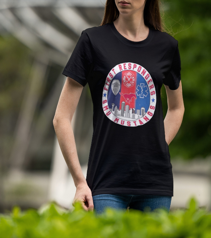 First Responders SMU Mustangs Emergency Services Tribute Skyline T-Shirt