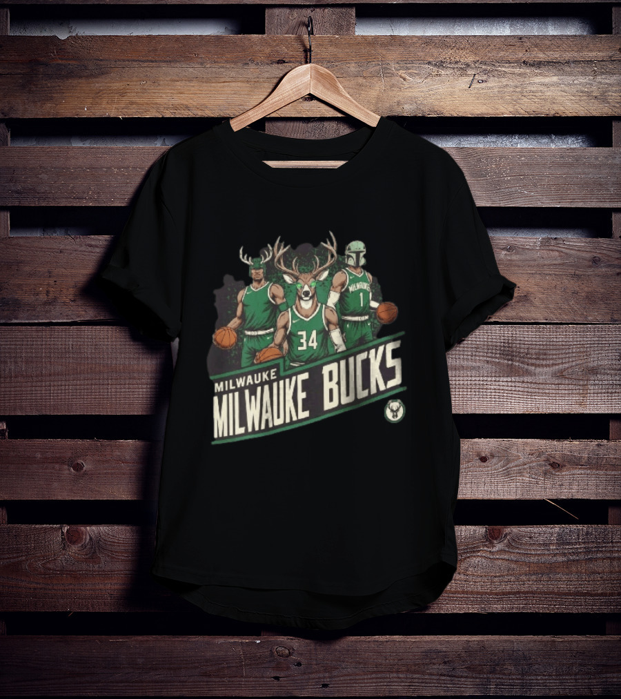 Milwaukee Bucks NBA Antler Helmet Buck Head Mandalorian Basketball Players T-Shirt