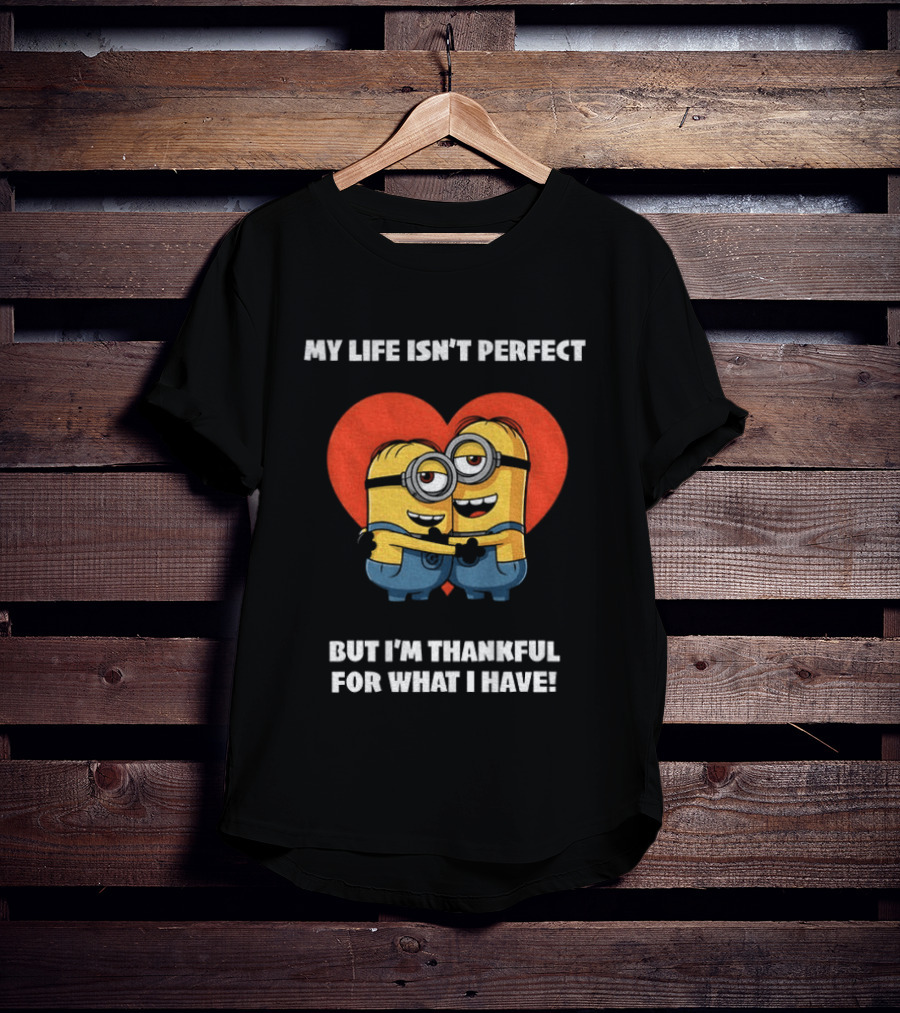 Minions My Life Isn't Perfect But I'm Thankful For What I Have Hugging Cartoon Characters T-Shirt
