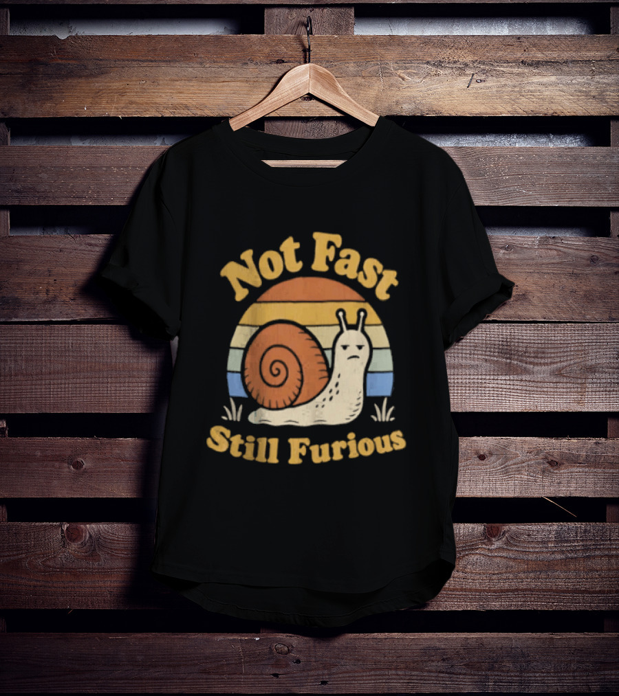 Not Fast Still Furious Vintage Snail Retro Stripes T-Shirt