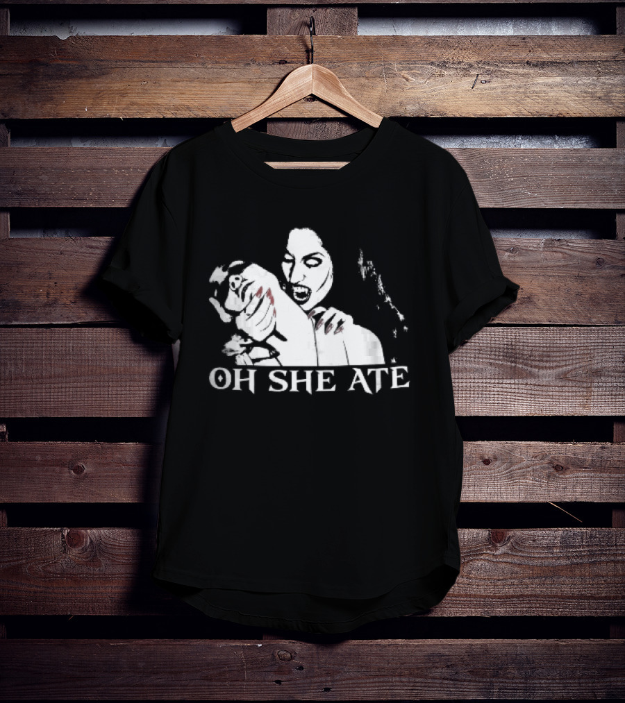 Oh She Ate Female Vampire Biting Neck Red Nails Stencil T-Shirt