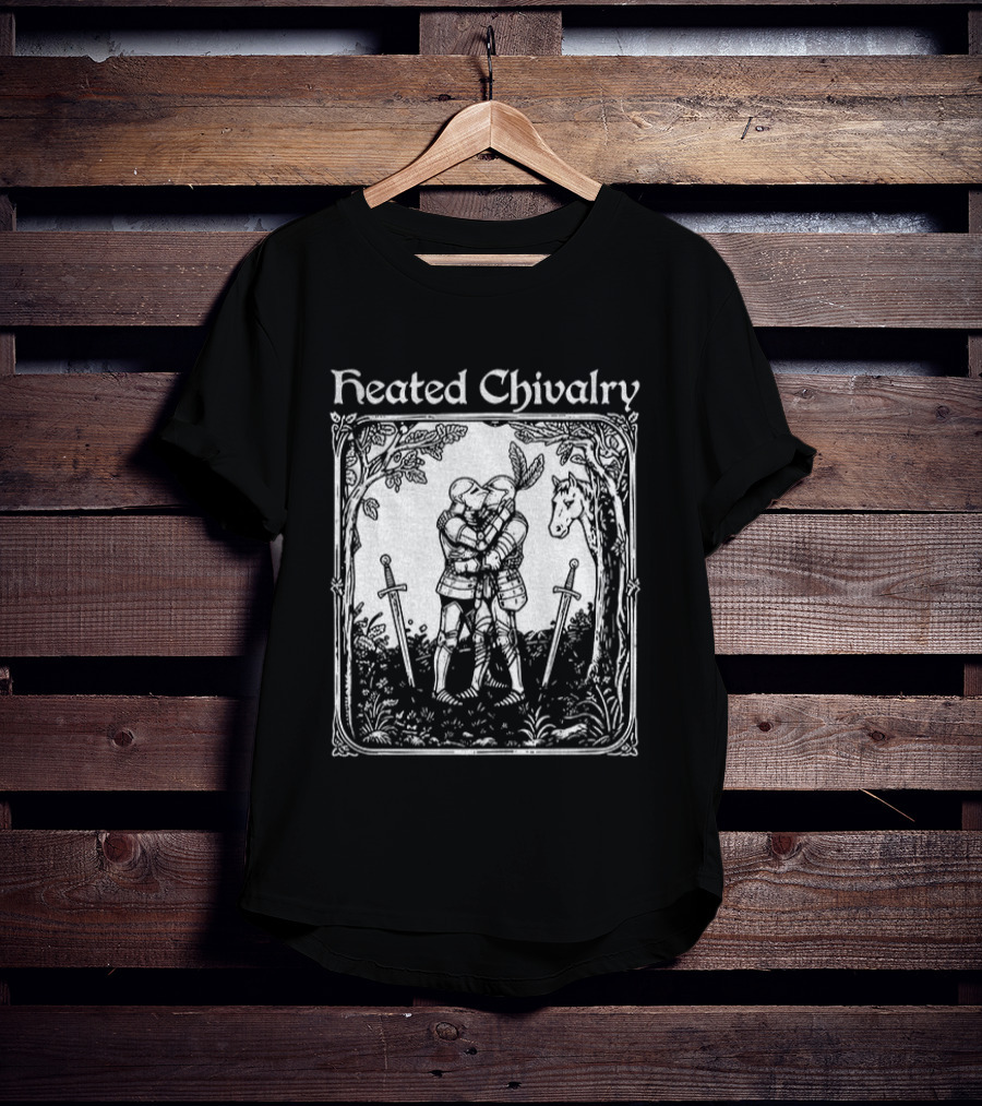 Knights Embrace In Enchanted Forest For Heated Chivalry T-Shirt