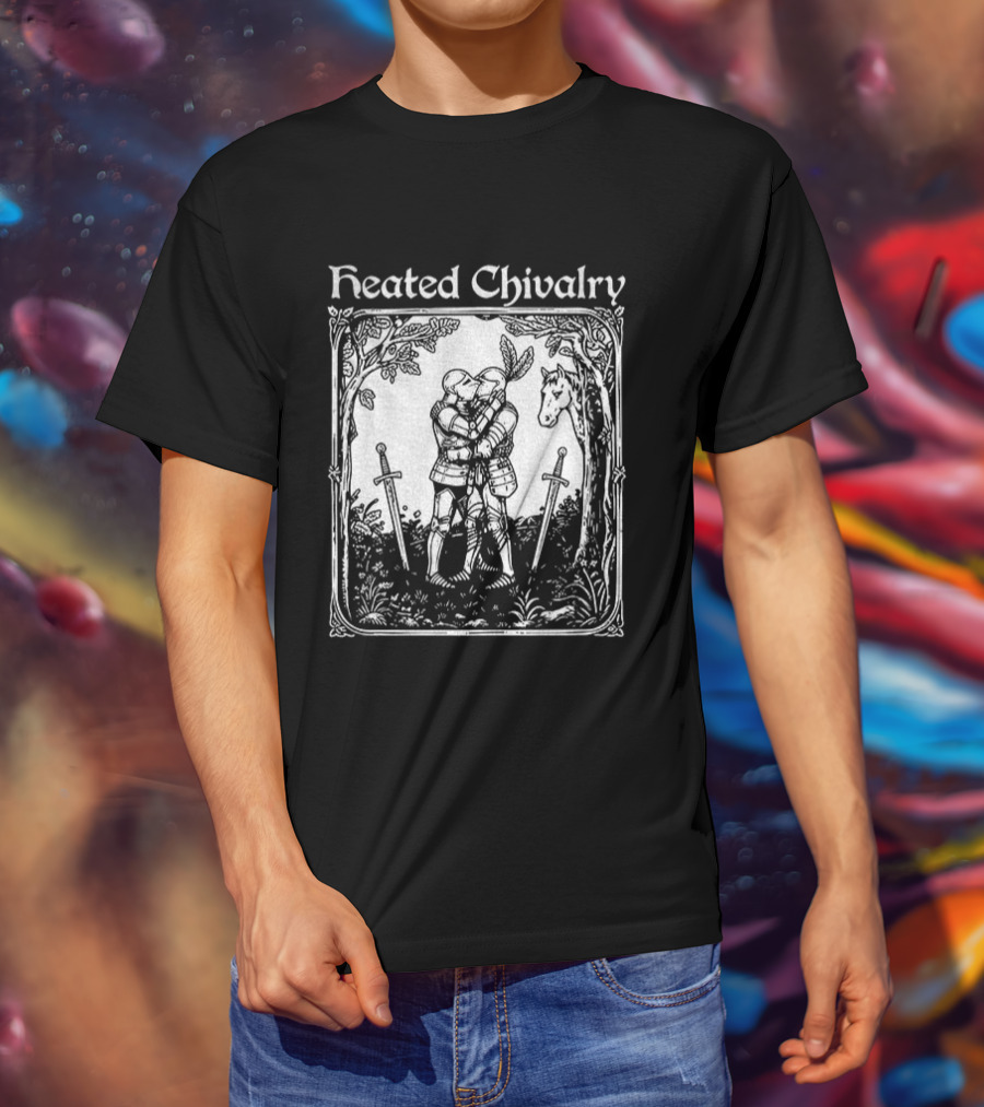 Knights Embrace In Enchanted Forest For Heated Chivalry T-Shirt