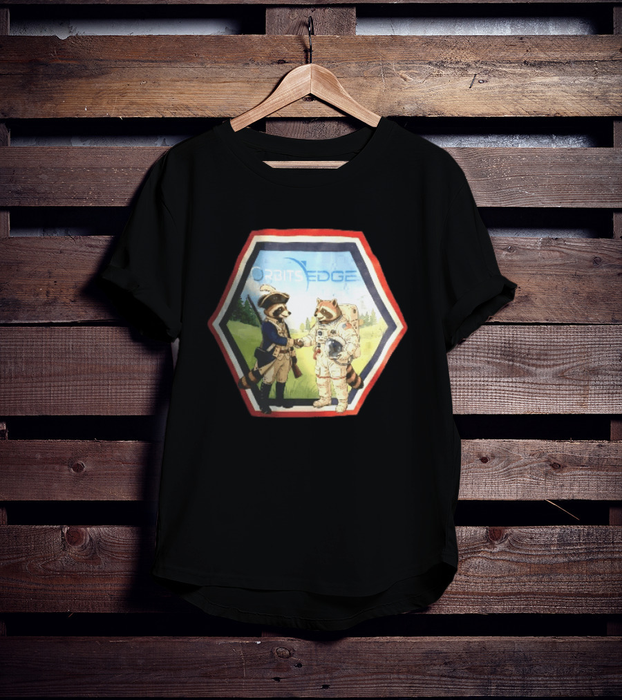 Orbits Edge Raccoon Soldier And Astronaut Handshake Cartoon T-Shirt