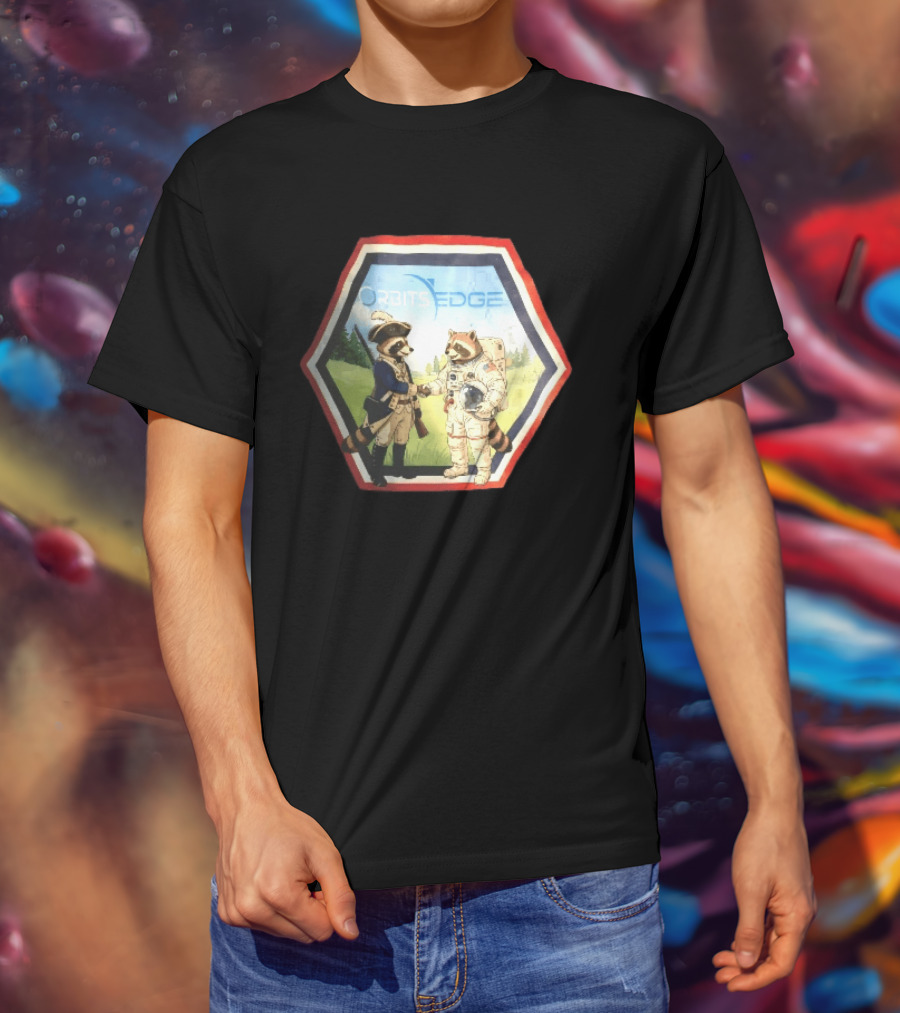 Orbits Edge Raccoon Soldier And Astronaut Handshake Cartoon T-Shirt