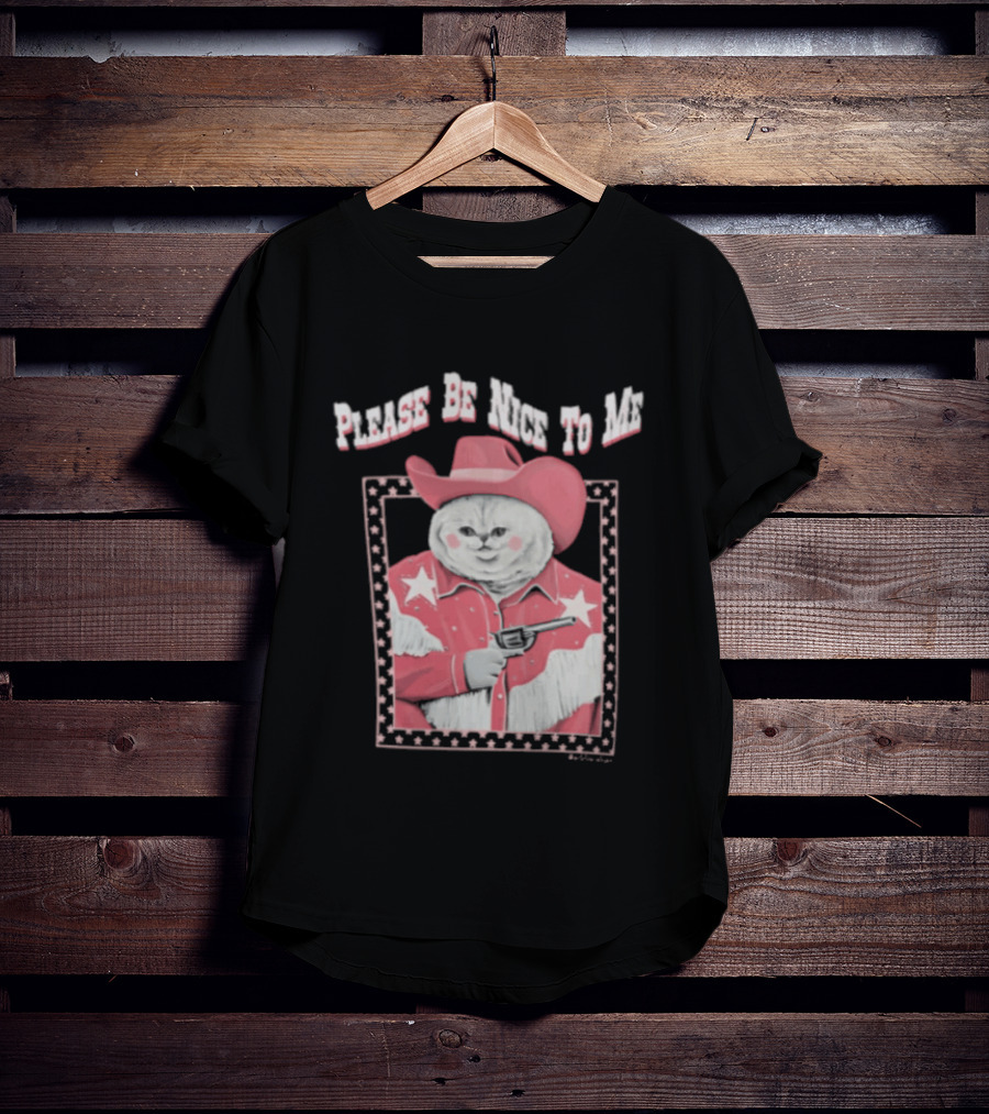 Please Be Nice To Me Cat Cowboy Red Hat Stars Weapon T-Shirt
