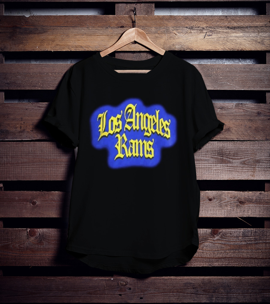 Los Angeles Rams Yellow Gothic Letters Blue Aura T-Shirt