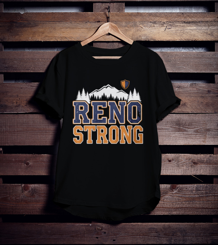 Reno Strong Nevada Wildfire Relief Support Mountain Shield Trees T-Shirt