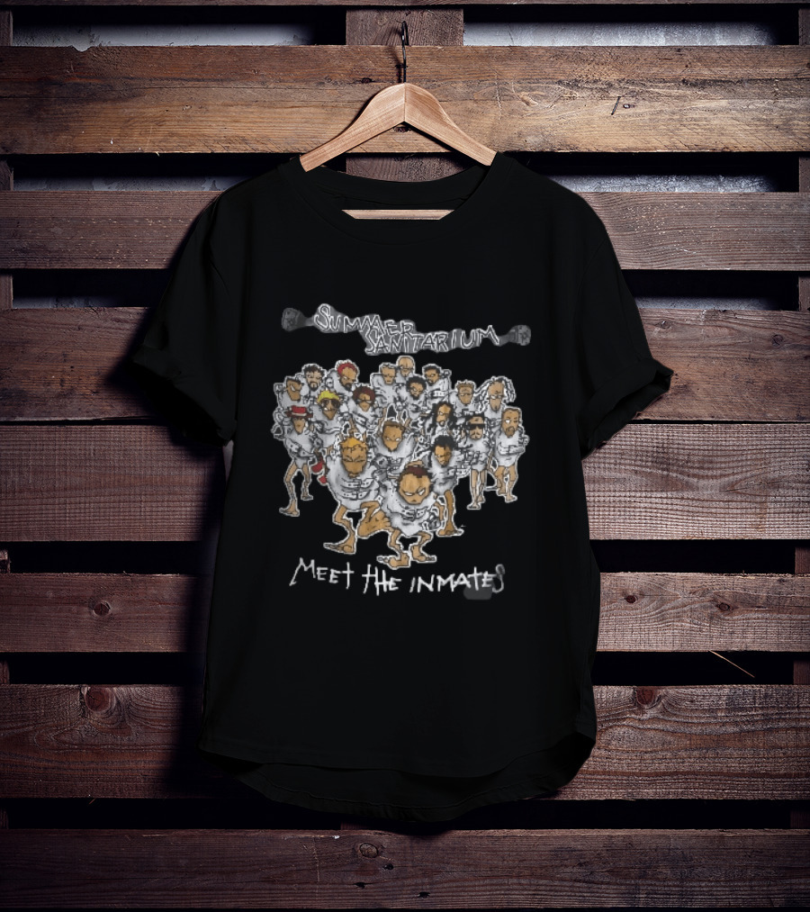 Summer Sanitarium Meet The Inmates Cartoon Caricatures Straitjackets T-Shirt