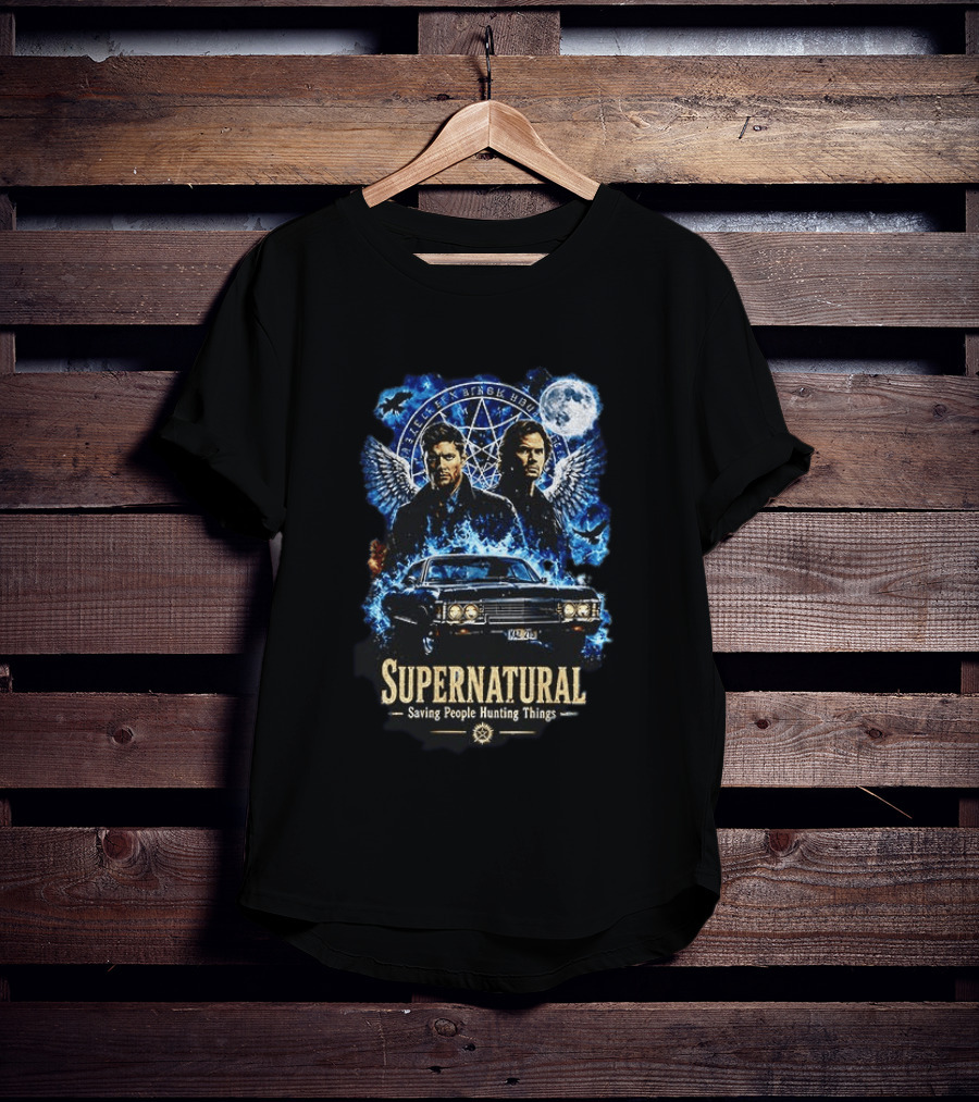 Supernatural Saving People Hunting Things Sam Dean Winchester Angelic Wings Moon Impala T-Shirt