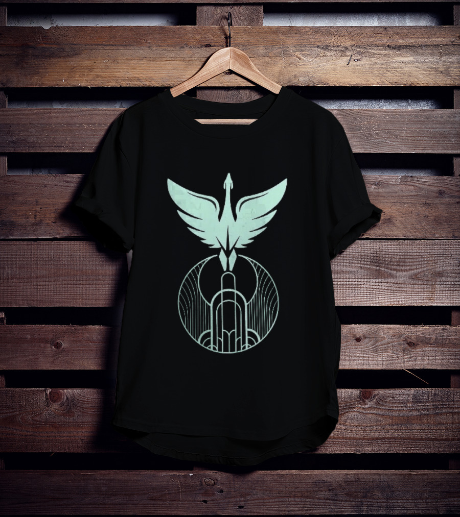 Teal Art Deco Symmetrical Swan Crest Wings Geometric T-Shirt