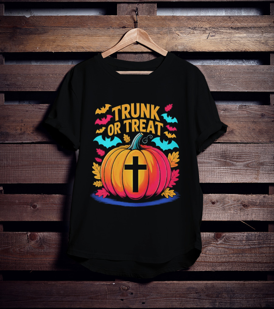 Trunk Or Treat Christian Pumpkin Cross Halloween T-Shirt