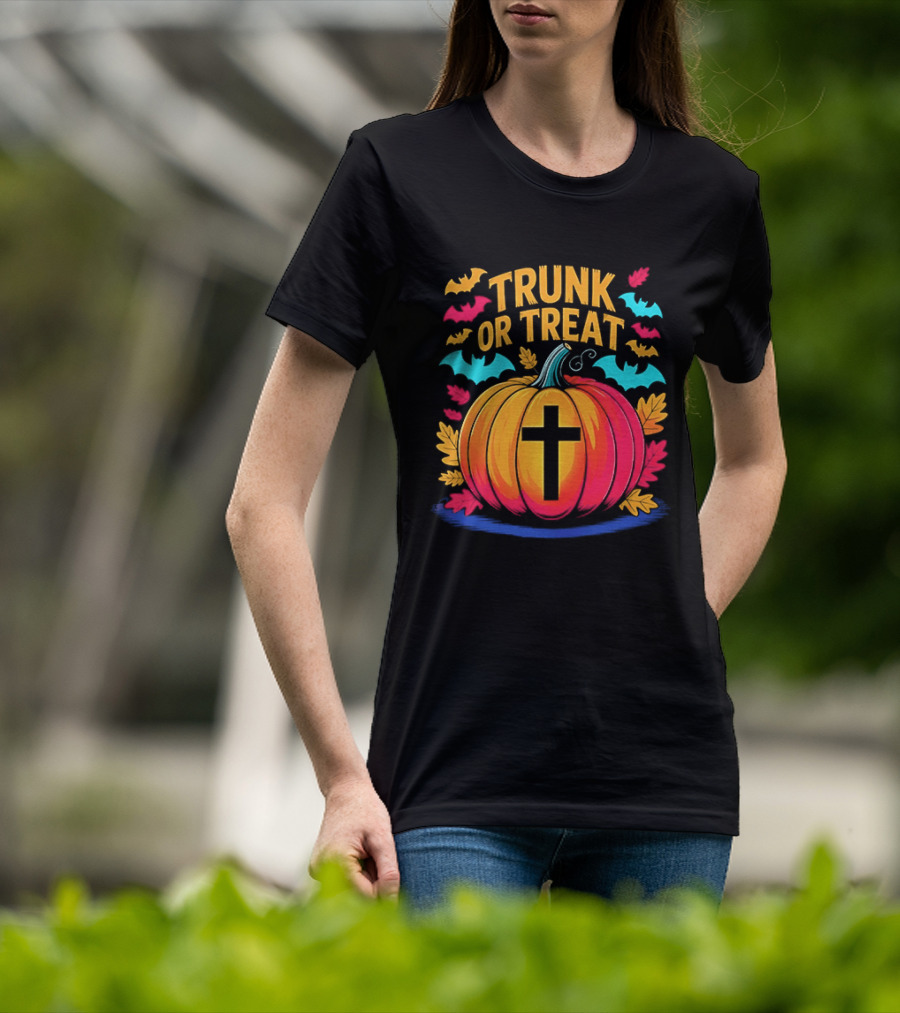 Trunk Or Treat Christian Pumpkin Cross Halloween T-Shirt
