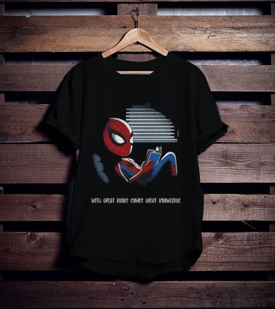 With Great Books Comes Great Knowledge Spider Man Reading T-Shirt