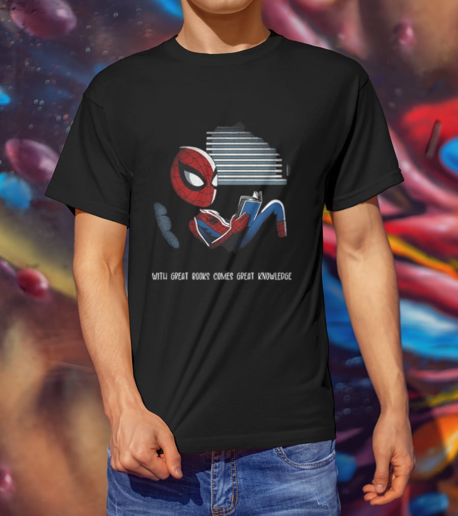 With Great Books Comes Great Knowledge Spider Man Reading T-Shirt