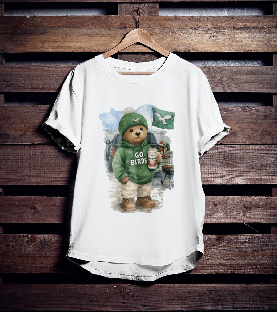 Philadelphia Eagles Go Birds Yuengling Lager Tailgate Teddy Bear Watercolor Truck Scene T-Shirt