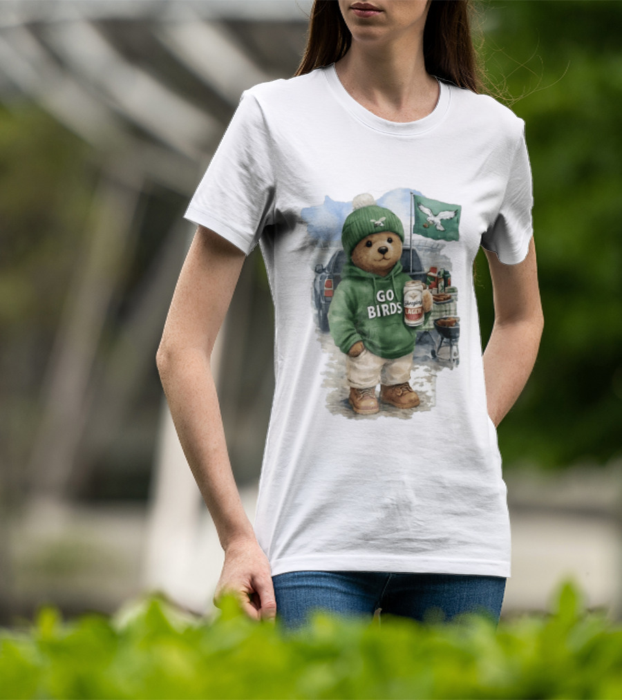 Philadelphia Eagles Go Birds Yuengling Lager Tailgate Teddy Bear Watercolor Truck Scene T-Shirt