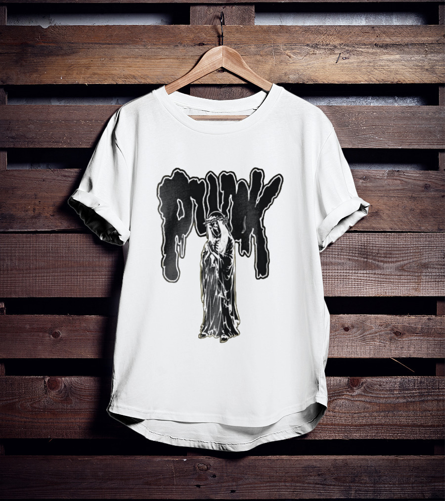 Punk Dripping Hooded Skeleton Praying Crown Of Thorns T-Shirt