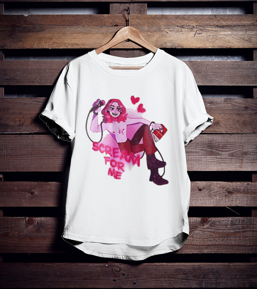 Scream For Me Pink Hair Microphone Book Cartoon T-Shirt