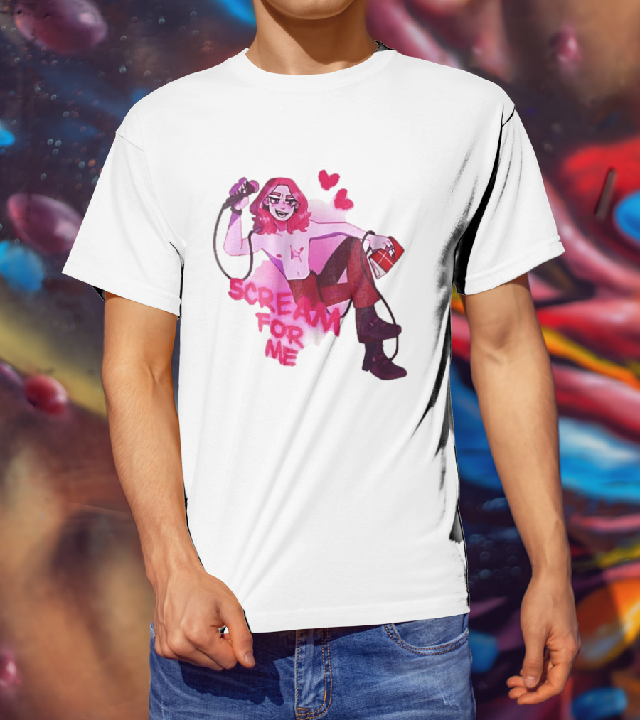 Scream For Me Pink Hair Microphone Book Cartoon T-Shirt