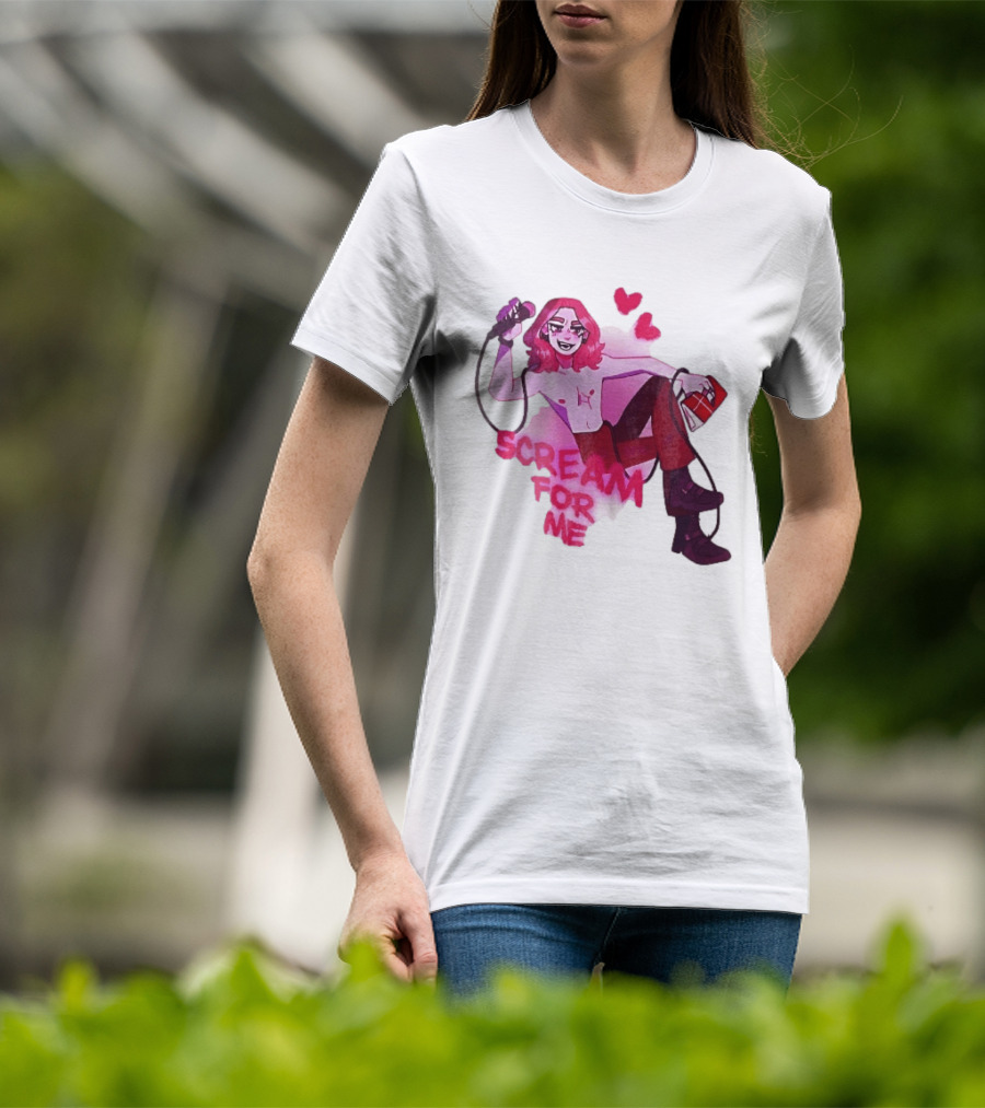 Scream For Me Pink Hair Microphone Book Cartoon T-Shirt